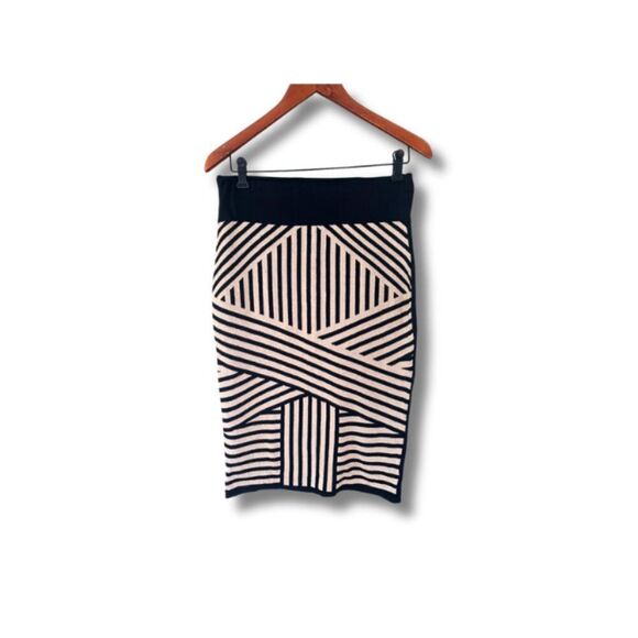 Derek Heart Black & Tan Geometric Striped Midi Pencil Skirt Set Size L - Picture 6 of 9